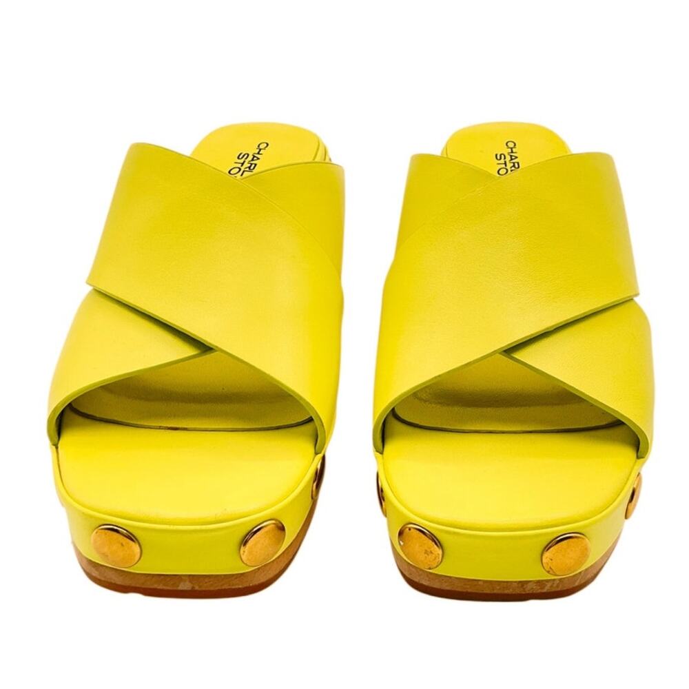 Charlotte Stone Amos Studded Chartreuse Yellow Platform Clog Sandals Size 7 - Picture 7 of 11